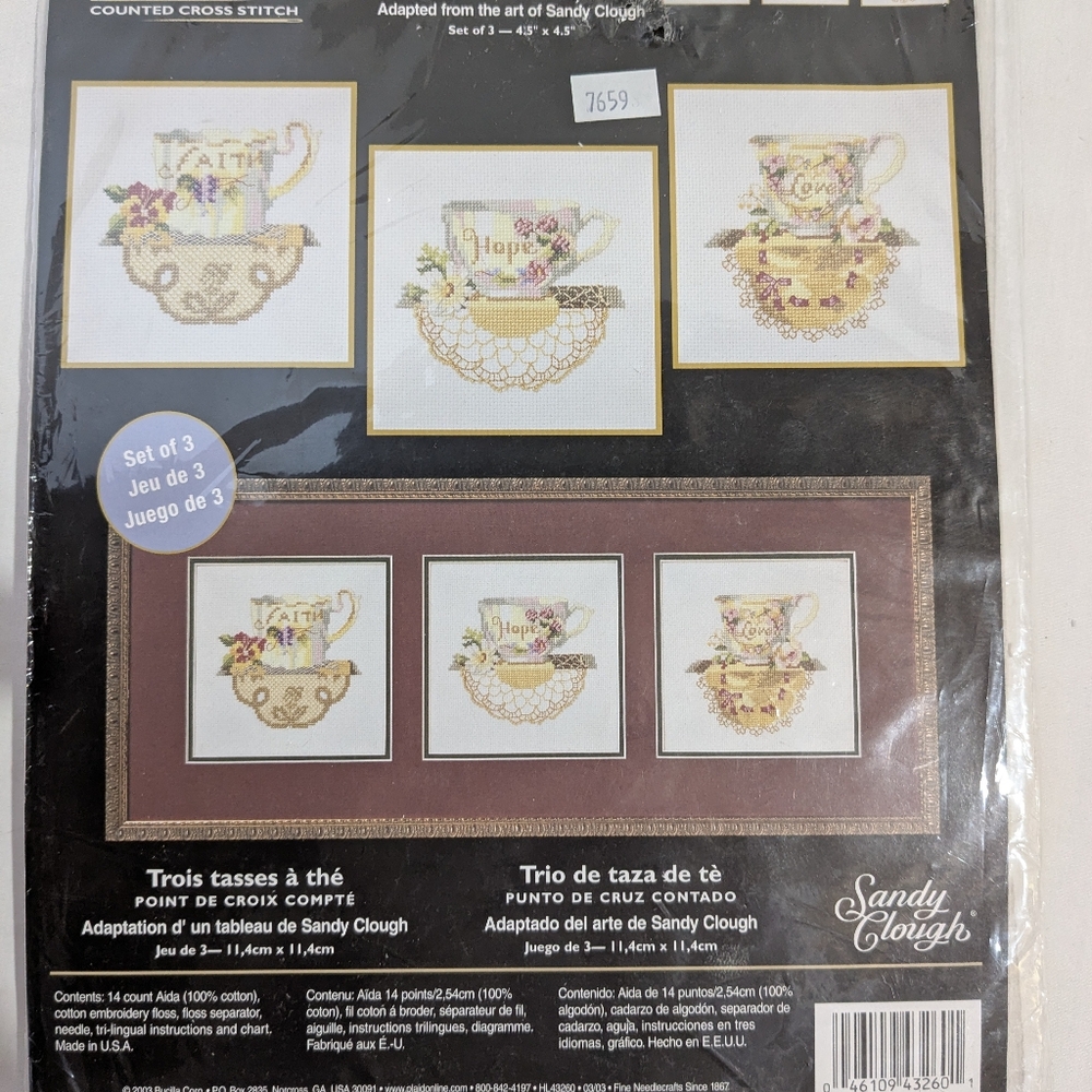 Sealed Bucilla Teacup Trio Counted Cross Stitch Kit #43260 Set Of 3
